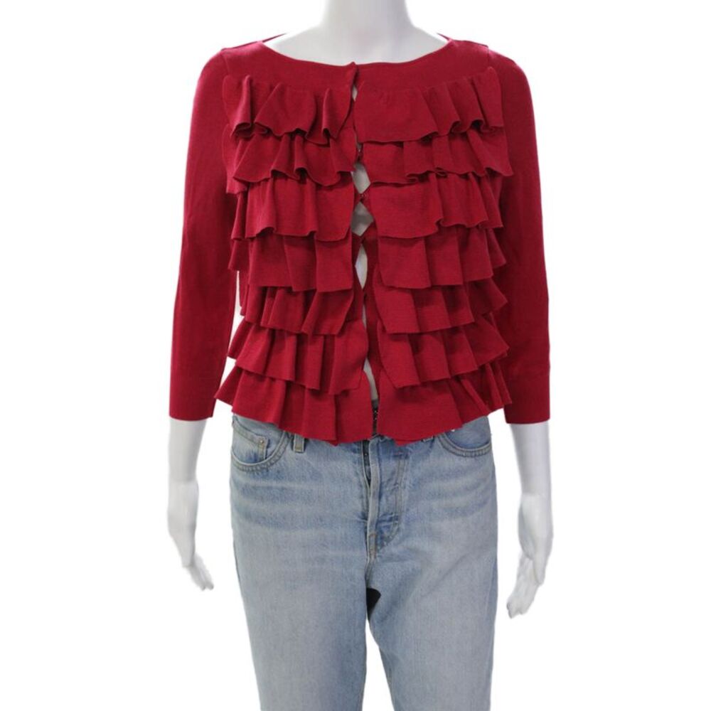Giambattista Valli Womens Silk Tiered Cardigan Sweater Pink Size Extra Small